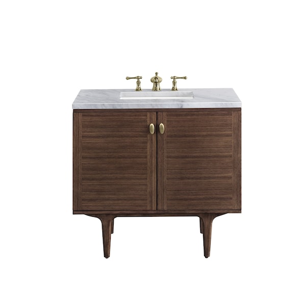 James Martin Vanities Amberly 36in Single Vanity, Mid-Century Walnut w/ 3 CM Carrara Marble Top 670-V36-WLT-3CAR - main